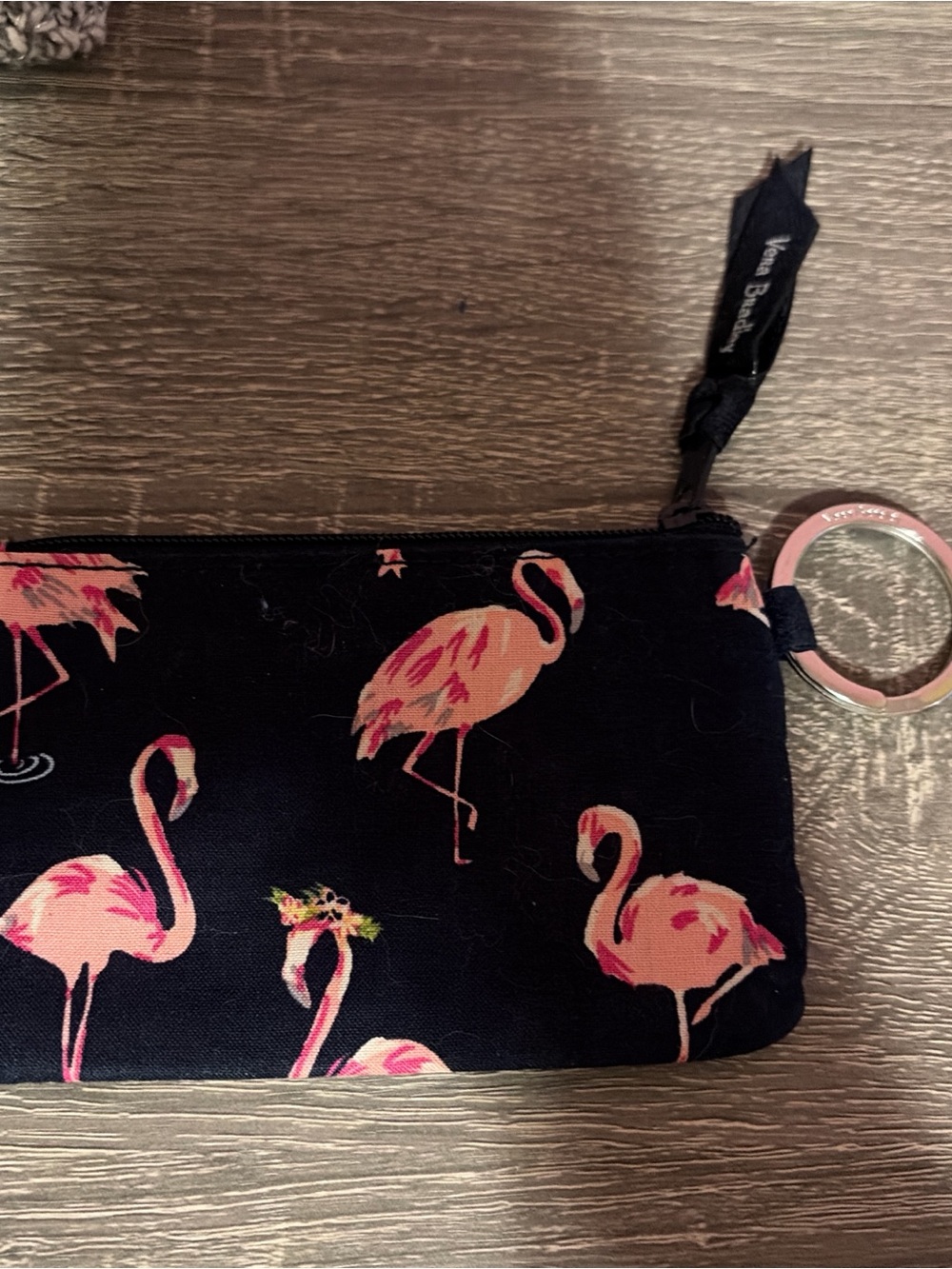 Vera Bradley Black Wristlet with Hot Pink Lining
